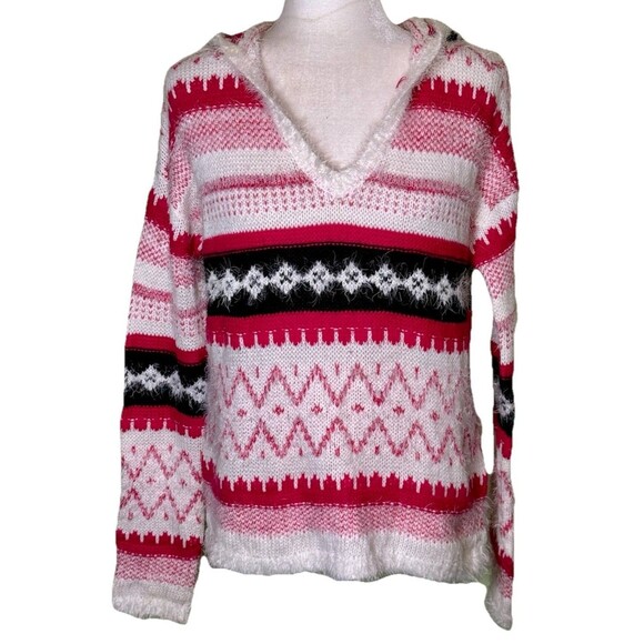 2 Arizona Women’s Fuzzy Cozy Fair Isle Hooded Sweaters Y2K Cute Aztec Casual Lg - Picture 12 of 16